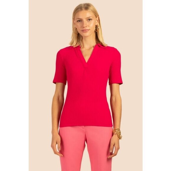 💕TRINA TURK💕 Ribbed Knit Nishi 2 Top ~ Fuchsia Medium M NWT - Picture 1 of 10